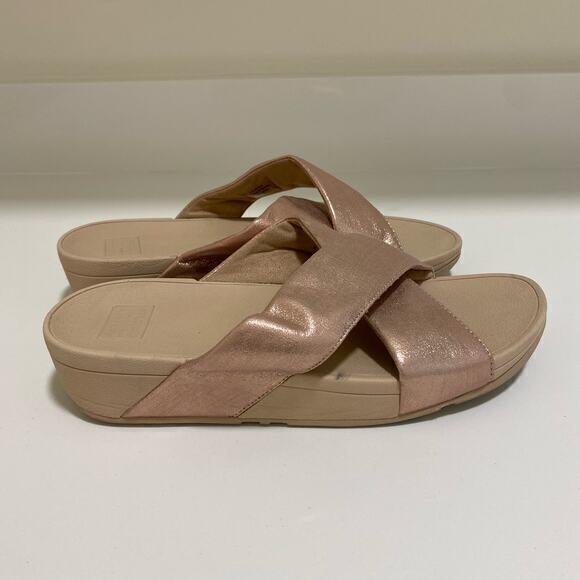 FitFlop Lulu Cross Slide Sandals Rose Gold‎ Size 10 - Picture 3 of 7